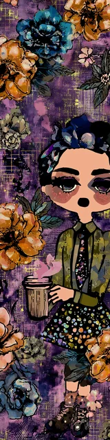 Free teacher bookmark featuring a teacher with a cute face holding coffee